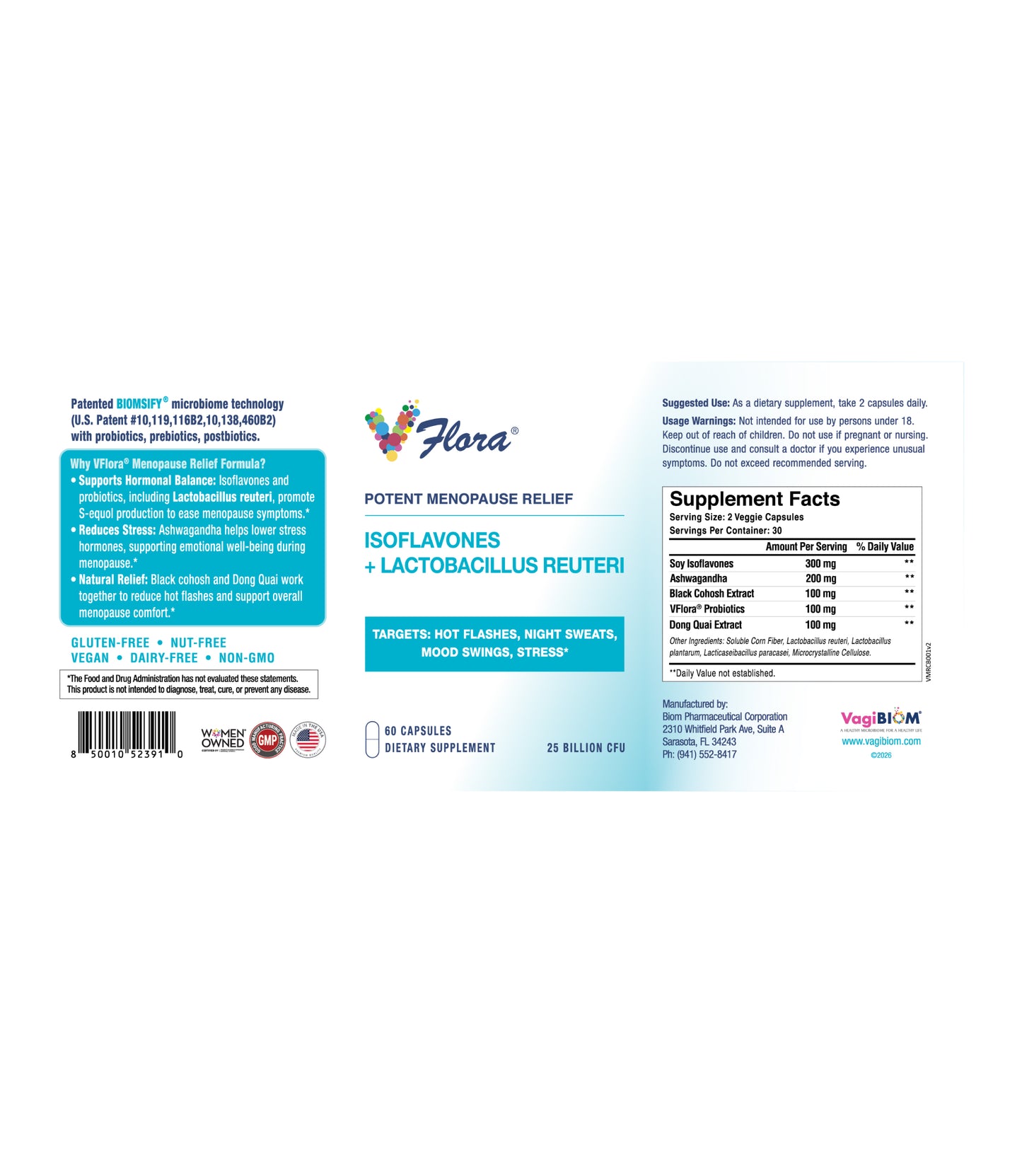 VFlora® Menopause Relief - Isoflavones with Probiotics