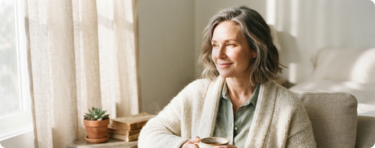 Woman relaxing during a menopause wellness routine at home