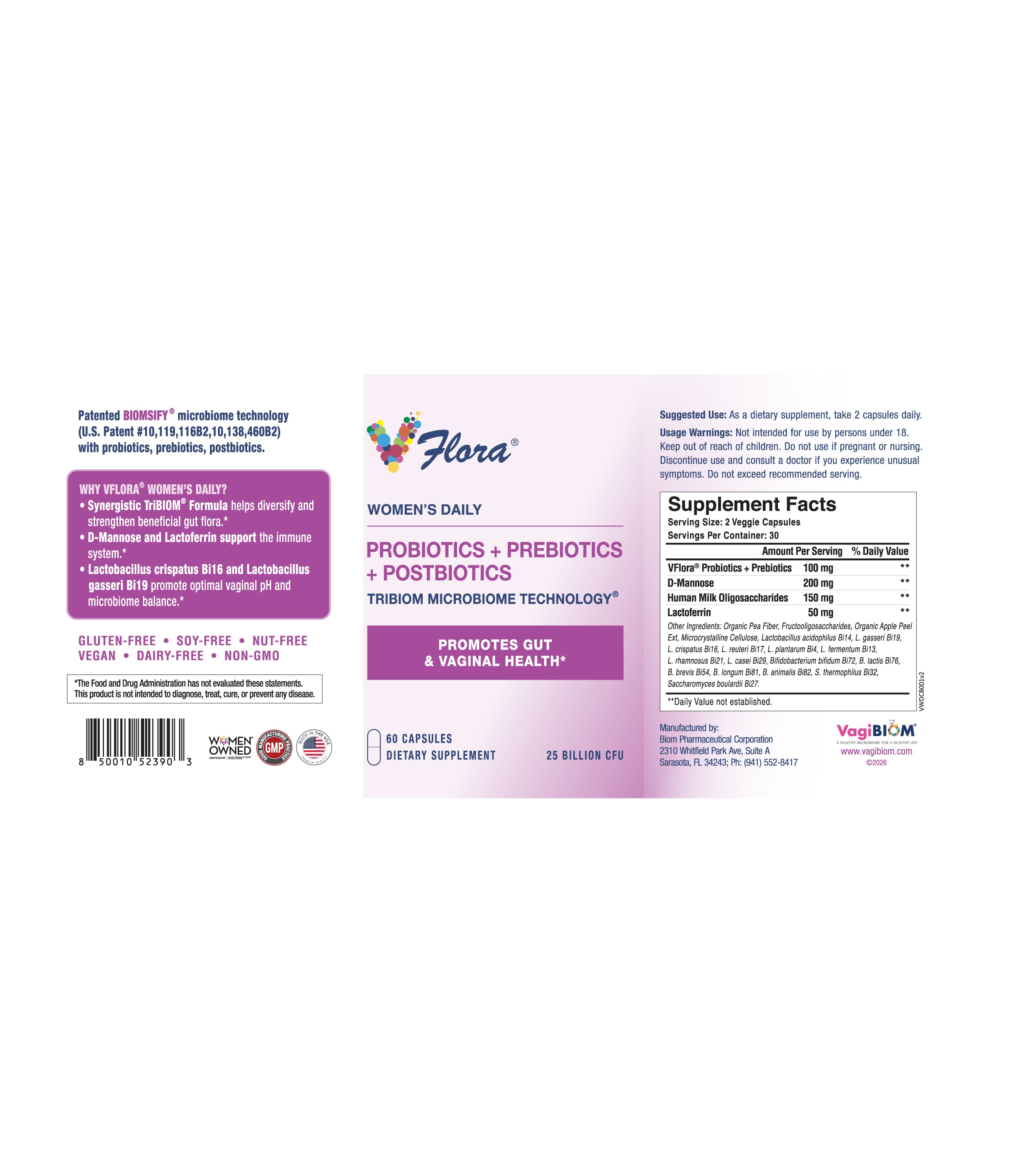 VFlora Women's Daily Probiotic for Gut & Vaginal Health