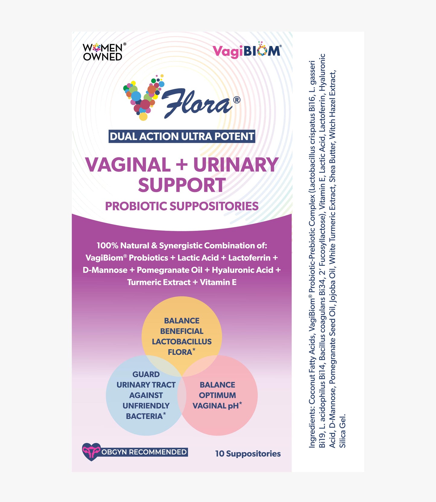 Vaginal + Urinary Support Probiotic Suppositories